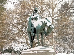 Francis Asbury Statue in snow Drew University photo by Dan Balogh
